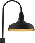 Steel Lighting Co. Gardena Barn Light | Outdoor Pole Top Mounted | 16" Dome | Upslope Gooseneck with Slip Fitter for 2-3/8" Standard Poles | Made in America | Matte Black Exterior/Brass Interior
