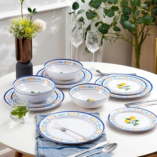 12-Piece Melamine Dinnerware Set, Unbreakable Lemon Dish Set - Image 6