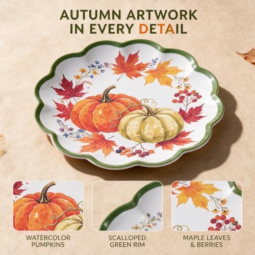 Fall Plates, 4 Pack 9 Inch Melamine Pumpkin Plates, Scalloped Rim - Image 3