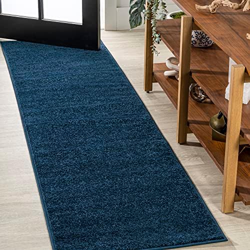 JONATHAN Y Haze Solid Low-Pile Navy Runner Rug 2x14, Coastal,Bohemian,Minimalist,Classic, Easy-Cleaning for Living Room,Bedroom,Kitchen,Pet Friendly,Non-Shedding (SEU100C-214) by JONATHANY