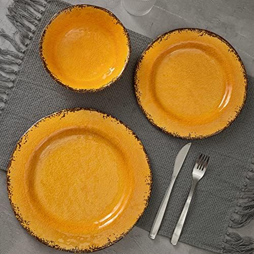 LEHAHA Rustic Melamine Dinnerware Sets for 4, Harvest Plates and Bowls Set - Image 2