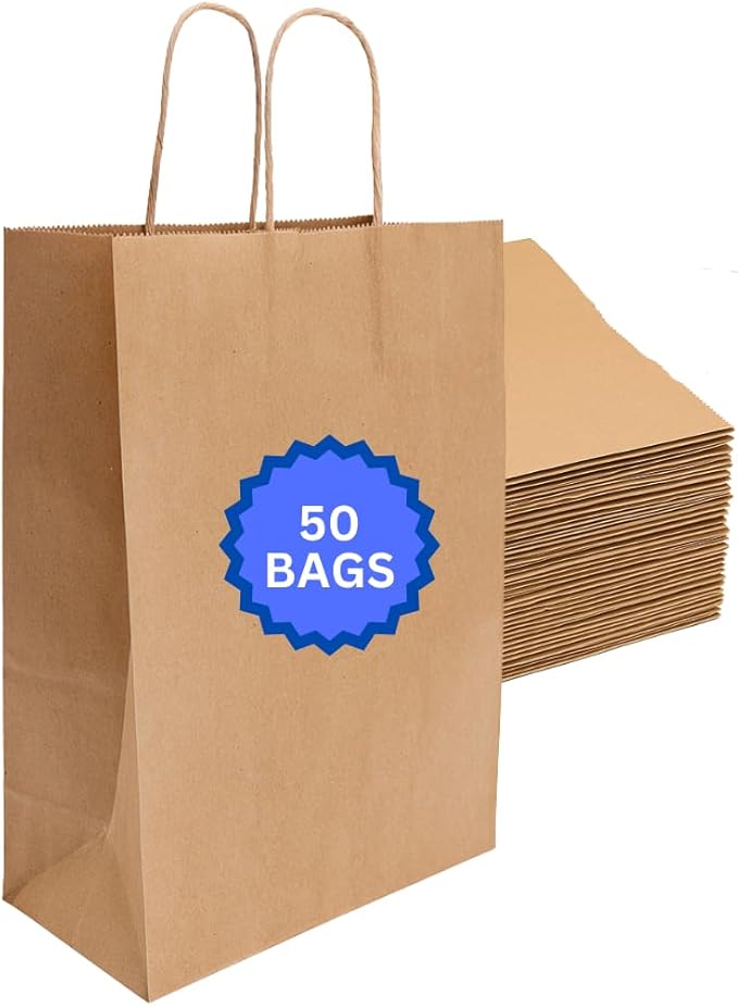 ASSUREPAK DIY Paper Bags - 50 Bags - Kraft Color - 18"x7"x18.5" - 74 LB (110 GSM strong) - Twisted Handle Recyclable Bags for Kids Drawing, Decorating and Creative Projects
