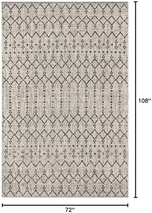 JONATHAN Y Moroccan Geometric Indoor Outdoor Area Rug 6X9 Light Gray/Black, Ourika Textured Weave for Backyard, Patio, Porch, Easy-Cleaning, High Traffic, Pet-Friendly, Non-Shedding (SMB108E-6) - Image 2