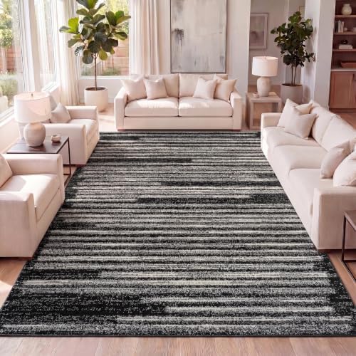 JONATHAN Y Khalil Modern Berber Stripe Black/Cream Indoor Area Rug, 8x10, Contemporary, Bohemian, Easy-Cleaning for Living Room, Bedroom, Kitchen, Pet Friendly, Non-Shedding (MOH207F-8) by JONATHANY