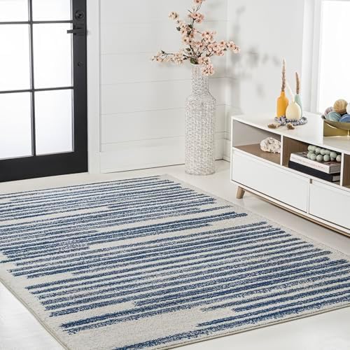 JONATHAN Y Khalil Modern Berber Stripe Cream/Navy Indoor Area Rug, 4x6, Contemporary, Bohemian, Easy-Cleaning for Living Room, Bedroom, Kitchen, Pet Friendly, Non-Shedding (MOH207E-4) - Image 5
