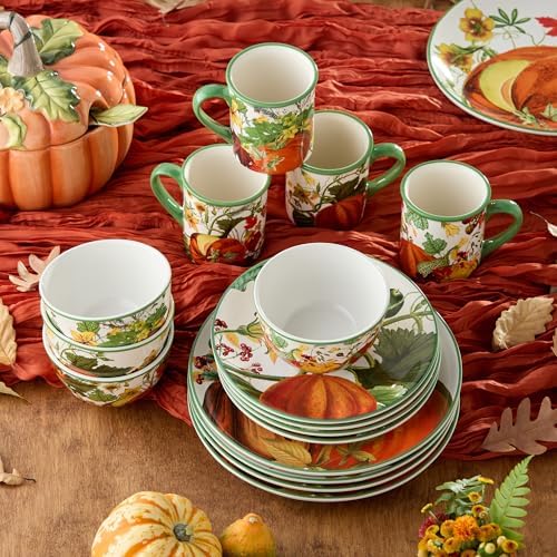 Harvest Fields 16-Piece Ceramic Dinnerware Set, Service for 4 – Rustic Farmhouse Plates, Mugs & Bowls for Cozy Dining & Entertaining - Image 3