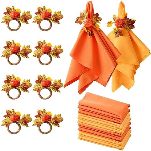 Fall Thanksgiving Decorations Set of 16, Fall Cloth Napkins & Napkin Rings by Worthyeah