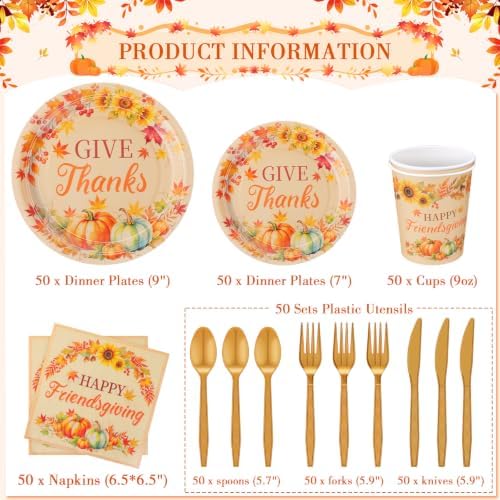 350pcs Thanksgiving Fall Dinnerware Paper Plate Napkins, Friendsgiving - Image 2