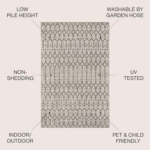 JONATHAN Y Moroccan Geometric Indoor Outdoor Square Area Rug 5X5 Light Gray/Black, Ourika Textured Weave for Backyard, Patio, Porch, Easy-Cleaning, High Traffic Pet-Friendly, Non-Shedding SMB108E-5SQ - Image 2