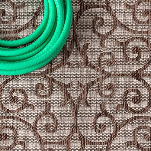 JONATHAN Y Vintage Filigree Indoor Outdoor Runner Rug 2X10 Taupe/Espresso, Madrid Textured Weave for Backyard, Patio, Porch, Easy-Cleaning, High Traffic, Pet-Friendly, Non-Shedding (SMB107C-210) - Image 3