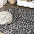 JONATHAN Y Moroccan Geometric Indoor Outdoor Round Area Rug 3 Ft Black/Gray, Ourika Textured Weave for Backyard, Patio, Porch, Easy-Cleaning, High Traffic, Pet-Friendly, Non-Shedding (SMB108F-3R) by JONATHANY
