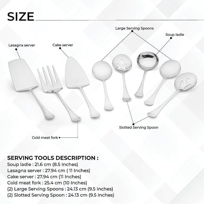 Avador® Premium Set of 8 Stainless Steel Hostess Serving Unitensil Tool Set for Weddings | Buffer | Party | Kitchen | Restaurants