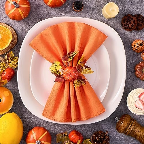 Fall Thanksgiving Decorations Set of 16, Fall Cloth Napkins & Napkin Rings - Image 2