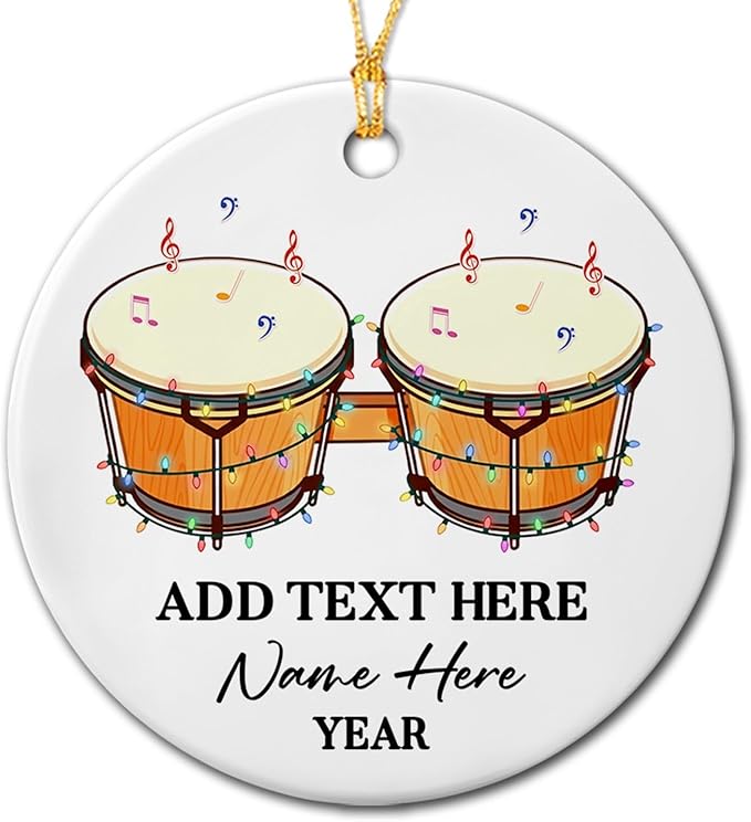 Awesome Bongo Drum Ceramic Ornament Gift for Women Men Dad Mom Brother Sister, Customized Text Year Name Instrument Player Christmas Ornament 2025, Personalized Bongo Drum Ceramic Christmas Ornaments