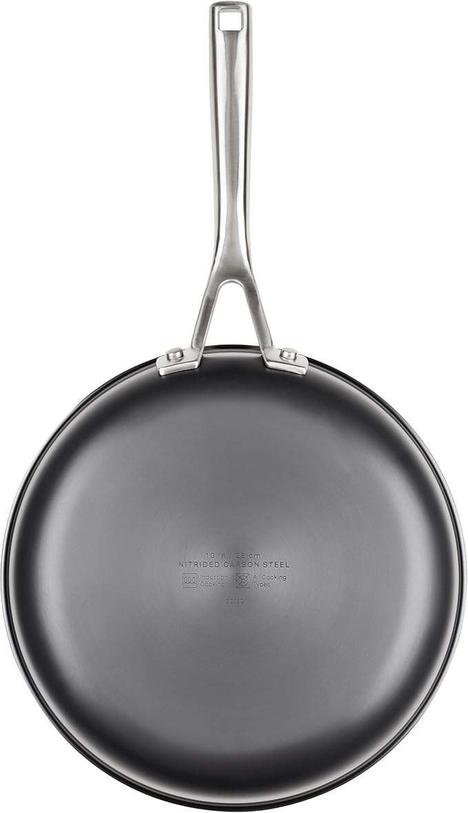 KitchenAid NITRO Carbon Steel Frying Pan/Skillet, Stainless Steel Handle, Compatible with All Cooktops, 10 Inch Open Fry Pan - Black