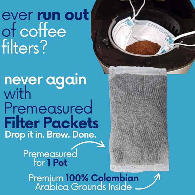 100% Colombian Dark Roast Ground Coffee in Filter Packs | Low Acid Mold Free Premeasured Pouches | Bulk Packets | Gourmet Powder Bags for 10–12 Cup Drip Maker | Highest Rated Individual Coffee