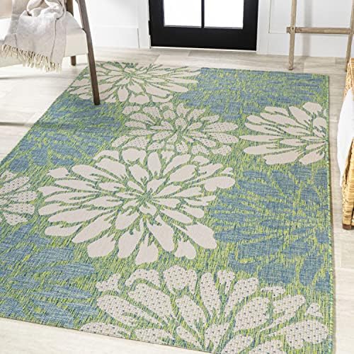 JONATHAN Y Floral Textured Weave Indoor Outdoor Area Rug 4X6 Cream/Green, Zinnia Modern for Backyard, Patio, Porch, Easy-Cleaning, High Traffic, Pet-Friendly, Non-Shedding (SMB110D-4) - Image 3