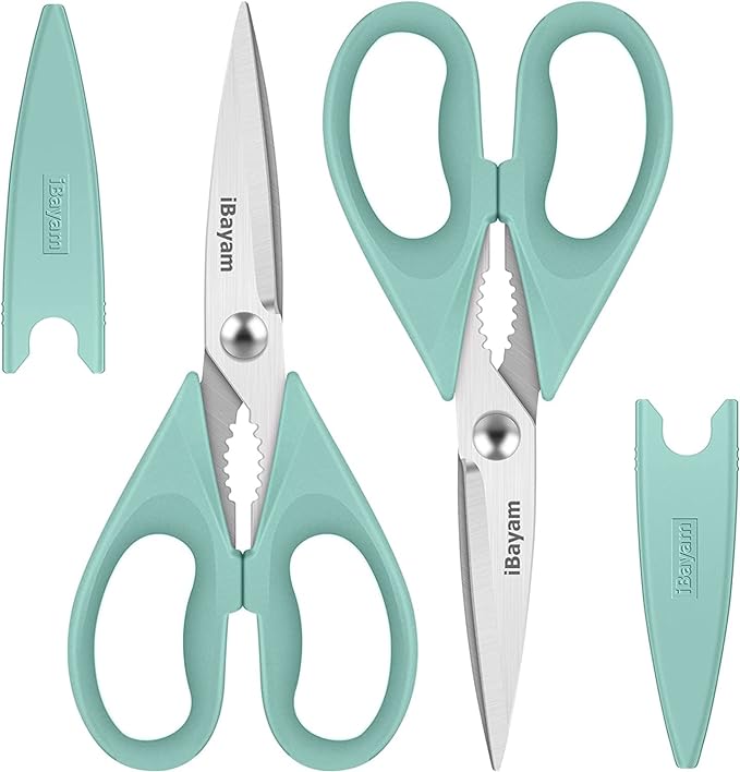 Kitchen Shears, iBayam Kitchen Scissors Heavy Duty Meat Scissors Poultry Shears, Dishwasher Safe Food Cooking Scissor All Purpose Stainless Steel Utility Scissor, 2-Pack (Aqua Sky)