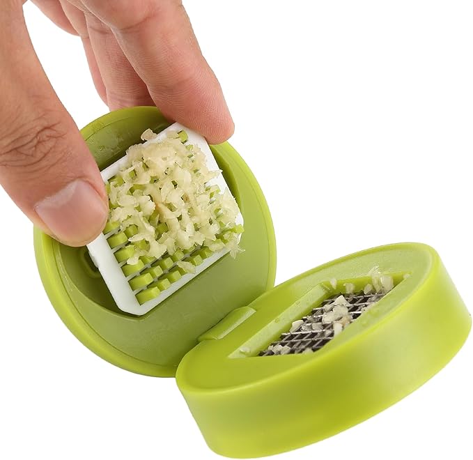 Garlic Peeler Garlic Mincer, Press, Cutter, and Storage Container - Includes Silicone Garlic Peeler and Mini Brush - Easy to Clean - Stainless Steel Blades