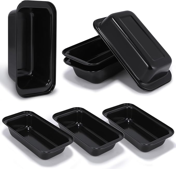 Yoehka 6 Pack Bread Pan Set, Non-Stick 8×4 Loaf Pans for Baking Homemade Bread, Sourdough, Brownies, Cake, Carbon Steel, Rectangle Baking Pans (Black)