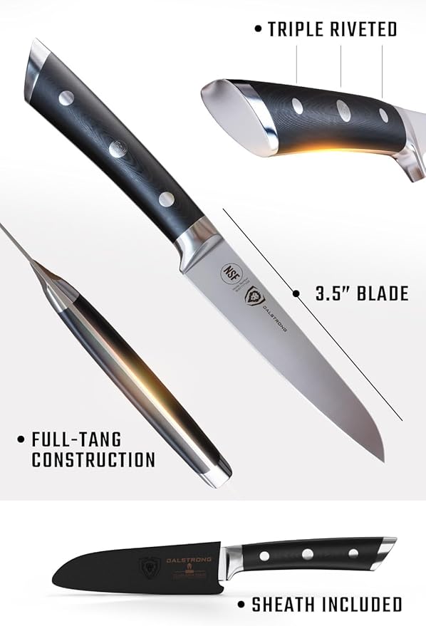 Dalstrong Paring Knife - 3.5 inch - Gladiator Series Elite - Forged High-Carbon German Steel - Black G10 Handle - Sheath Included - Razor Sharp Kitchen Knife - Cooking Chef Knife - NSF Certified