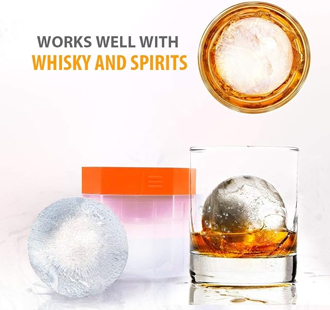 PREMIUM Ice Ball Molds, Round 2.5 Inch Ice Spheres. Stackable Slow Melting Round Ice Cube Maker for Whiskey and Bourbon (6, Multi)