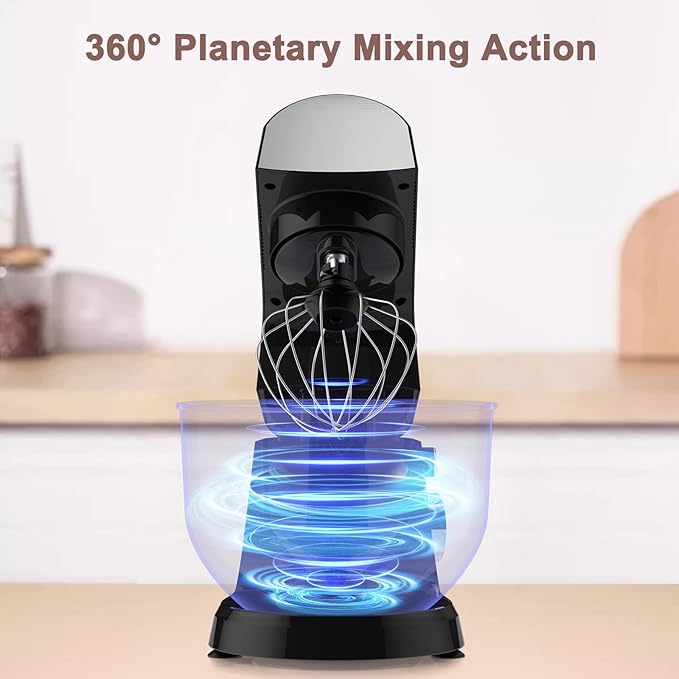 Stand Mixer, 5.5 Quart, 10 Speed Tilt-Head Kitchen Mixer, Copper Motor, Household Food Mixer with Bowl, Flat Beater, Dough Hook, Egg Whisk (300W Black)