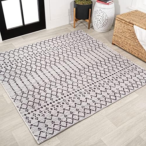 JONATHAN Y Moroccan Geometric Indoor Outdoor Square Area Rug 4X4 Cream/Black, Ourika Textured Weave for Backyard, Patio, Porch, Easy-Cleaning, High Traffic, Pet-Friendly, Non-Shedding (SMB108I-4SQ) by JONATHANY