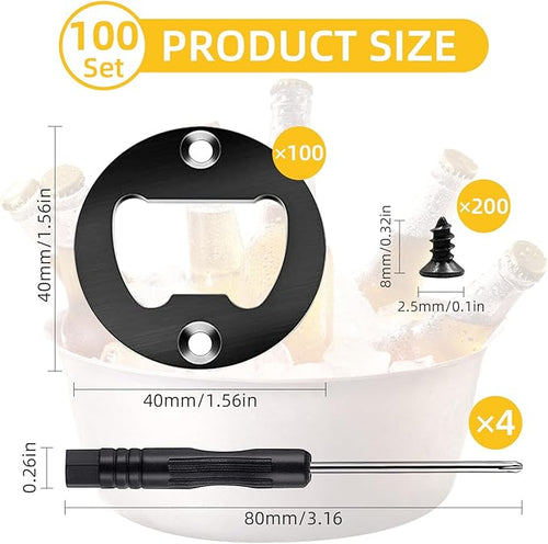 100 Set DIY Bottle Opener Kit - Stainless Steel Metal Opener Inserts for Wood (Black)