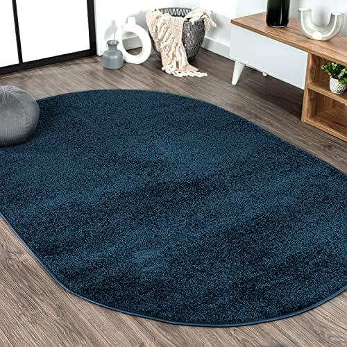 JONATHAN Y Haze Solid Low-Pile Navy 5x8 Oval Indoor Area Rug, Coastal,Bohemian,Minimalist,Classic, Easy-Cleaning for Living Room,Bedroom,Kitchen,Pet Friendly,Non-Shedding (SEU100C-5OV) by JONATHANY