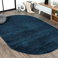 JONATHAN Y Haze Solid Low-Pile Navy 3x5 Oval Indoor Area Rug, Coastal,Bohemian,Minimalist,Classic, Easy-Cleaning for Living Room,Bedroom,Kitchen,Pet Friendly,Non-Shedding (SEU100C-3OV) by JONATHANY