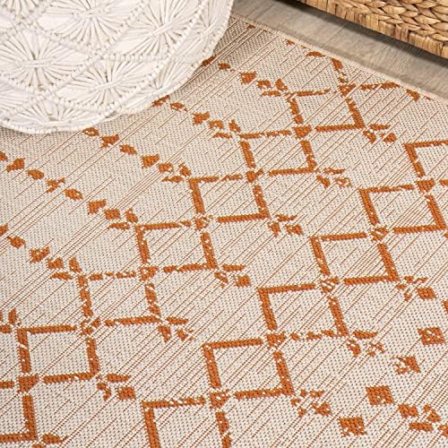 JONATHAN Y Moroccan Geometric Indoor Outdoor Runner Rug 2X10 Cream/Orange, Ourika Textured Weave for Backyard, Patio, Porch, Easy-Cleaning, High Traffic, Pet-Friendly, Non-Shedding (SMB108O-210) - Image 5