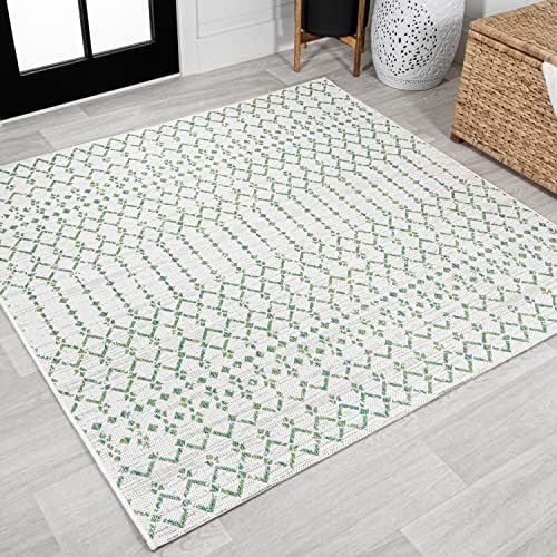 JONATHAN Y Moroccan Geometric Indoor Outdoor Square Area Rug 5X5 Green/Ivory, Ourika Textured Weave for Backyard, Patio, Porch, Easy-Cleaning, High Traffic, Pet-Friendly, Non-Shedding (SMB108R-5SQ) by JONATHANY