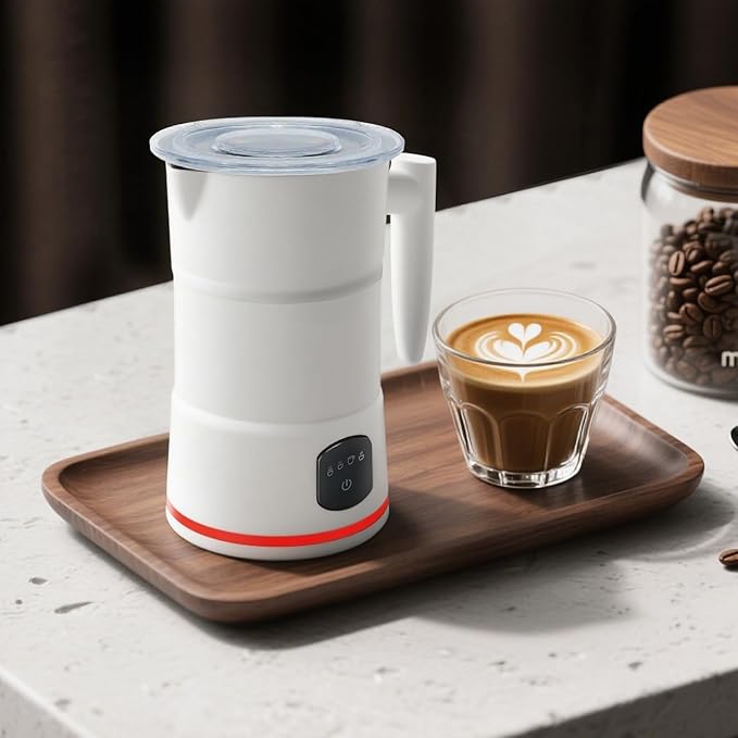 4 in 1 Electric Milk Frother, Steamer with Warming function, Automatic Hot and Cold Milk Frother, Coffee Frother, Latte, Hot Chocolate, Macchiato, Cappuccino (White)