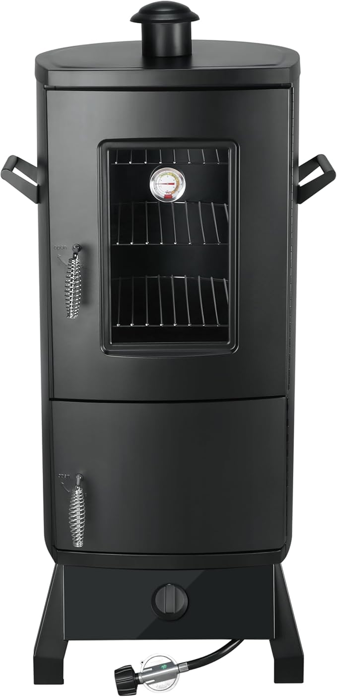 Propane Smoker with Cover, Vertical Meat Gas Smoker Grill Outdoor Heavy Duty 3 Removable Smoking Racks, Black