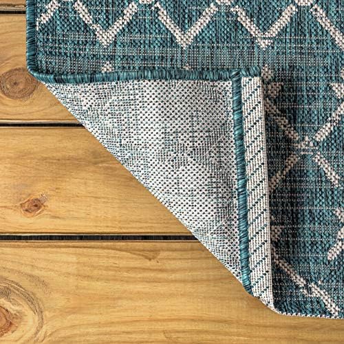 JONATHAN Y Moroccan Geometric Indoor Outdoor Round Area Rug 4 Ft Teal/Gray, Ourika Textured Weave for Backyard, Patio, Porch, Easy-Cleaning, High Traffic, Pet-Friendly, Non-Shedding (SMB108C-4R) - Image 5