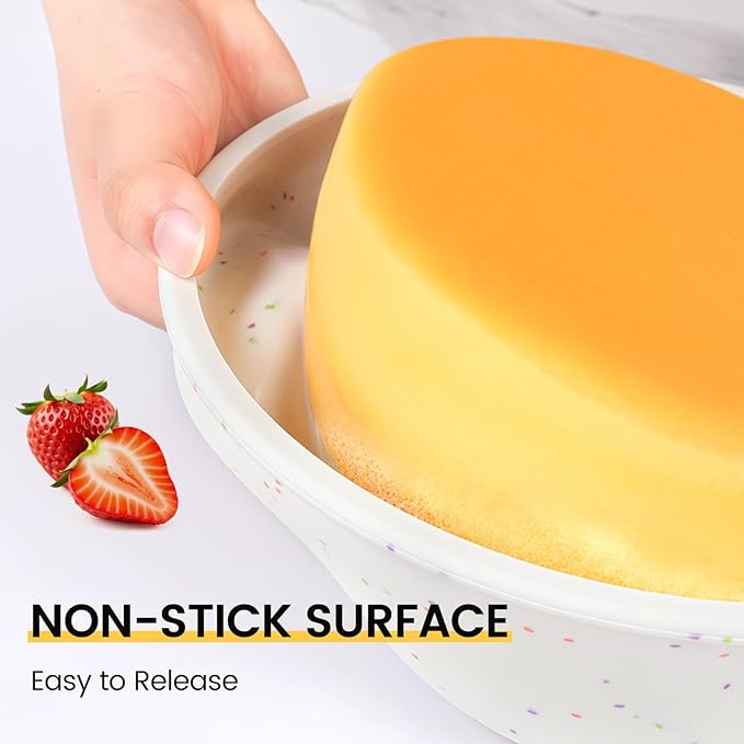 Vinino 8 Inch Silicone Round Cake Pan with Metal Reinforced Frame, Nonstick Silicone Springform Pan for Baking Suitable for Making Layers, Cheese & Chocolate Cakes