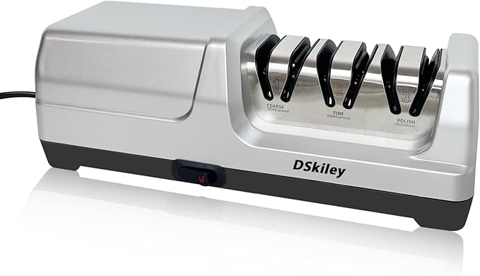 Professional 3-stage Electric Knife Sharpener for Kitchen Knives, with 100% Diamond Abrasive 20° Precision Angle Guide, Quickly Sharpening, Repairing/Restoring/Polish Blades (Silver)
