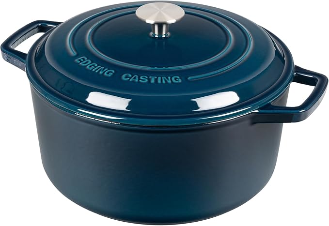 Enameled Cast Iron Dutch Oven Pot With Lid, Dutch Oven for Sourdough Bread Baking Round Pot Dule Handle, 6 Quart, Blue