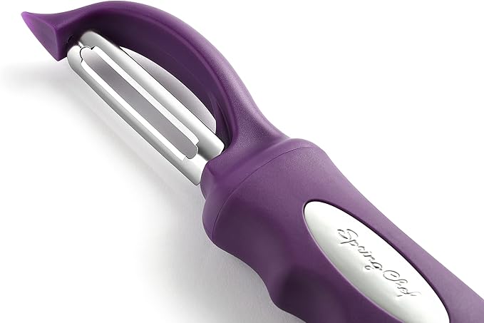 Spring Chef Professional Purple Swivel Potato Peelers for Kitchen, Stainless Steel Veggie Peeler with Soft Grip Handle, Dishwasher Safe, Grate for Peeling Apple, Fruit, Carrot, Cucumber, Purple