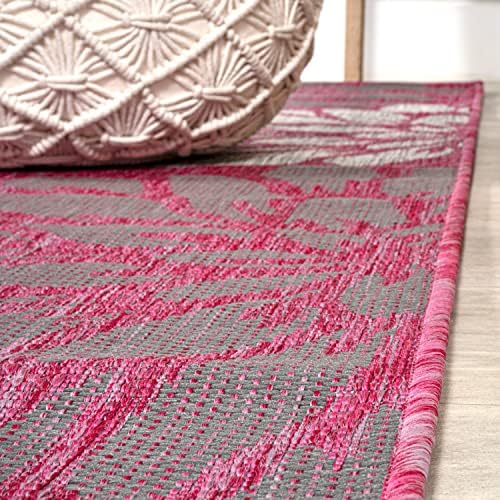 JONATHAN Y Floral Textured Weave Indoor Outdoor Round Area Rug 5 Ft Fuchsia/Light Gray, Zinnia Modern for Backyard, Patio, Porch, Easy-Cleaning, High Traffic, Pet-Friendly, Non-Shedding (SMB110F-5R) - Image 4
