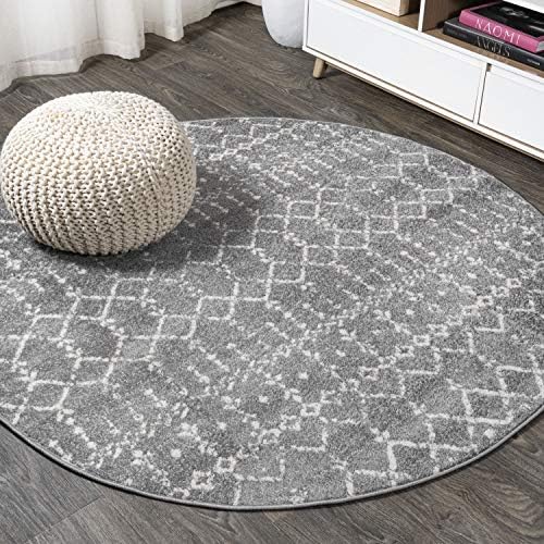 JONATHAN Y Boho Vintage Diamond Gray/Ivory Round Area Rug 9 ft, Moroccan Hype for Living Room, Bedroom, Kitchen, Office, Easy-Cleaning, High Traffic, Pet-Friendly, Non-Shedding (MOH101C-9R) by JONATHANY