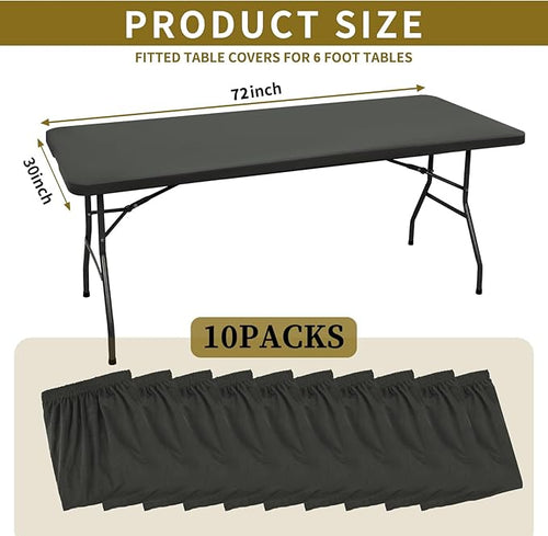 10 Pack Stretch Fabric Table Top Cap Cover, fits 6' Tables, Spandex Table Covers Washable Elastic Rectangle Tablecloth Protector for Indoor Outdoor Party Picnic Wedding, Gray, 30" W x 72" L