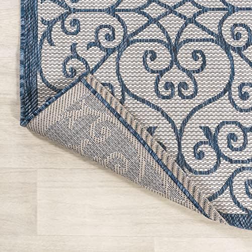 JONATHAN Y Vintage Filigree Indoor Outdoor Round Area Rug 5 Ft Blue/Cream, Madrid Textured Weave for Backyard, Patio, Porch, Easy-Cleaning, High Traffic, Pet-Friendly, Non-Shedding (SMB107F-5R) - Image 3