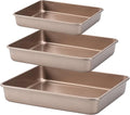 Nonstick Roasting Pan, Deep Baking Pan Set, Large Cake Pan Sets for Oven, 3-Piece Brownie Pan （Gold）