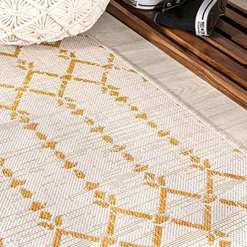 JONATHAN Y Moroccan Geometric Indoor Outdoor Runner Rug 2X10 Cream/Yellow, Ourika Textured Weave for Backyard, Patio, Porch, Easy-Cleaning, High Traffic, Pet-Friendly, Non-Shedding (SMB108J-210) - Image 5