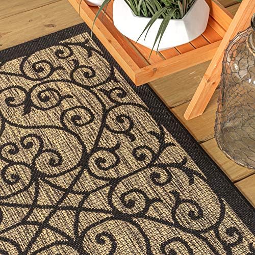 JONATHAN Y Vintage Filigree Indoor Outdoor Square Area Rug 4X4 Black/Khaki, Madrid Textured Weave for Backyard, Patio, Porch, Easy-Cleaning, High Traffic, Pet-Friendly, Non-Shedding (SMB107A-4SQ) - Image 4