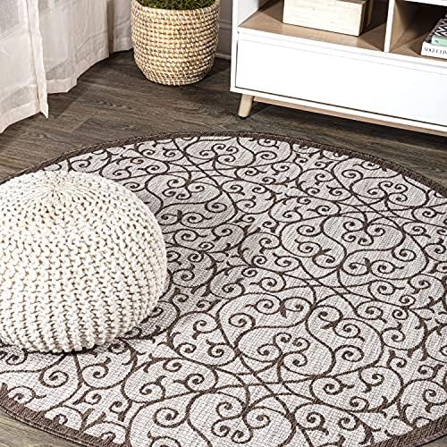 JONATHAN Y Vintage Filigree Indoor Outdoor Round Area Rug 9 Ft Taupe/Espresso, Madrid Textured Weave for Backyard, Patio, Porch, Easy-Cleaning, High Traffic, Pet-Friendly, Non-Shedding (SMB107C-9R) by JONATHANY