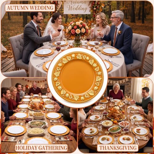 Havawish 8 Pcs 13 Inch Orange Charger Plates with Pumpkin & Fall Leaf Edge - Image 5