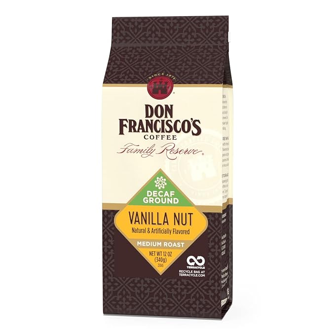 Don Francisco's Decaf Vanilla Nut Ground Coffee, Medium Roast – Flavored 100% Arabica, 12 oz Bag, Premium Coffee for Drip, Pour Over & French Press